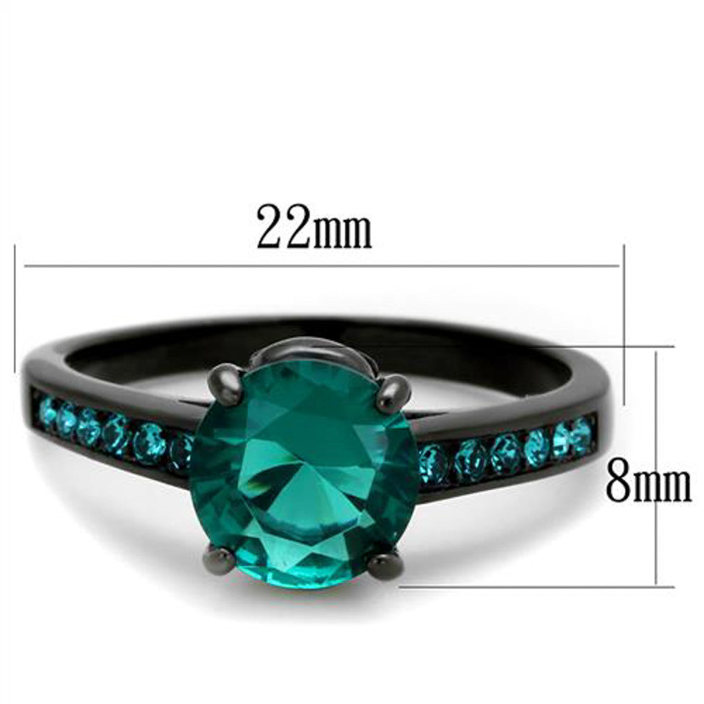 ARTK2014 Black Stainless Steel 2.16 Ct Blue Zircon AAA CZ Engagement Ring Women's Size 5-10